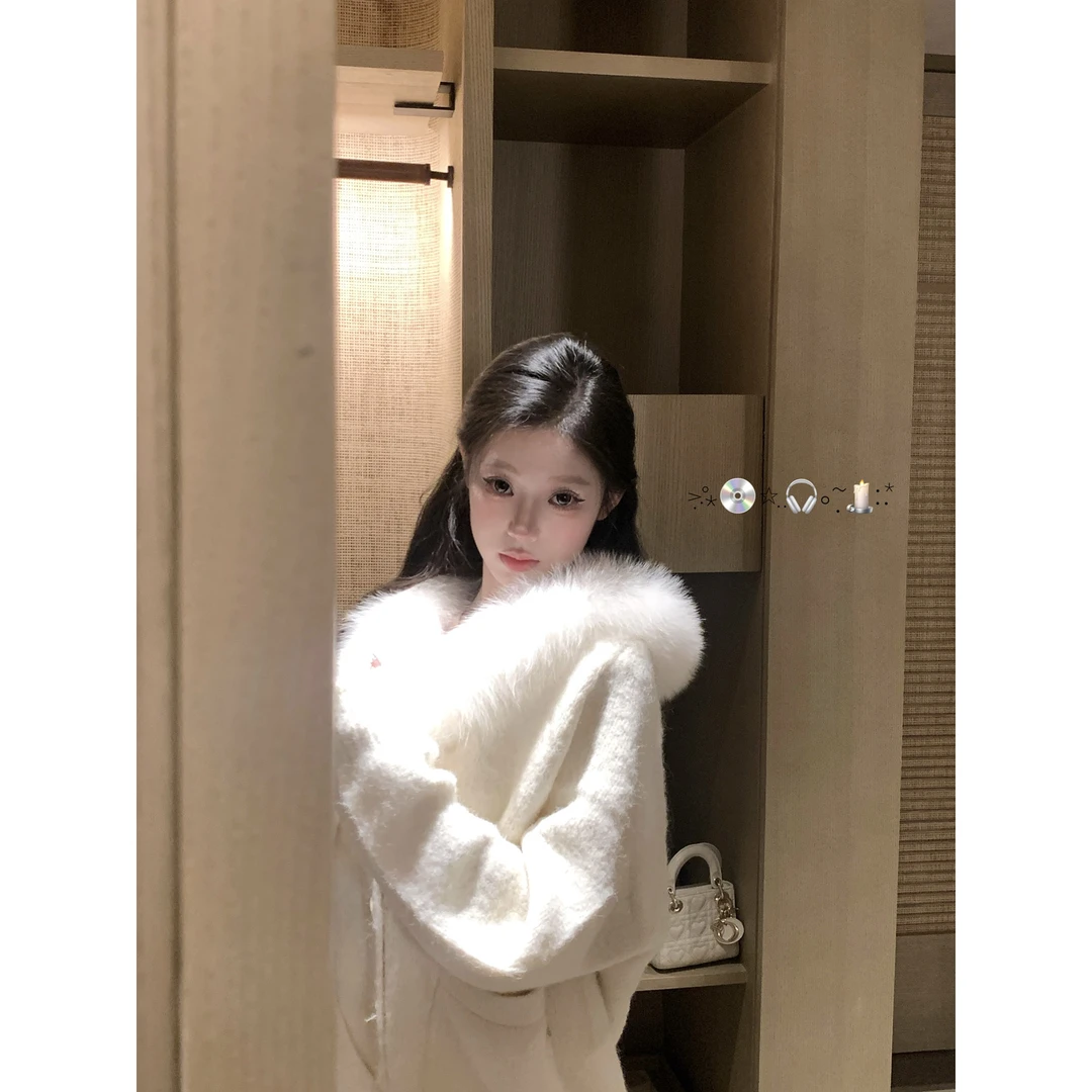 【软萌小奶兔】韩系甜美少女时尚高级感毛毛领开衫显瘦宽松百搭外套