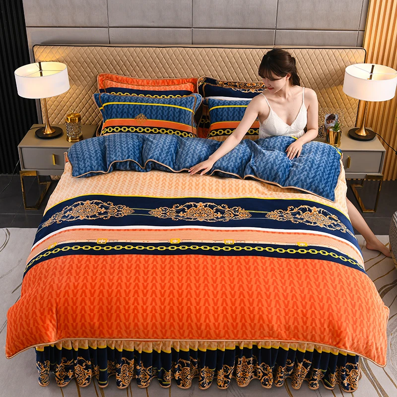 加厚保暖8斤牛奶绒四件套双面绒被套不褪色不掉绒抗静电床裙款