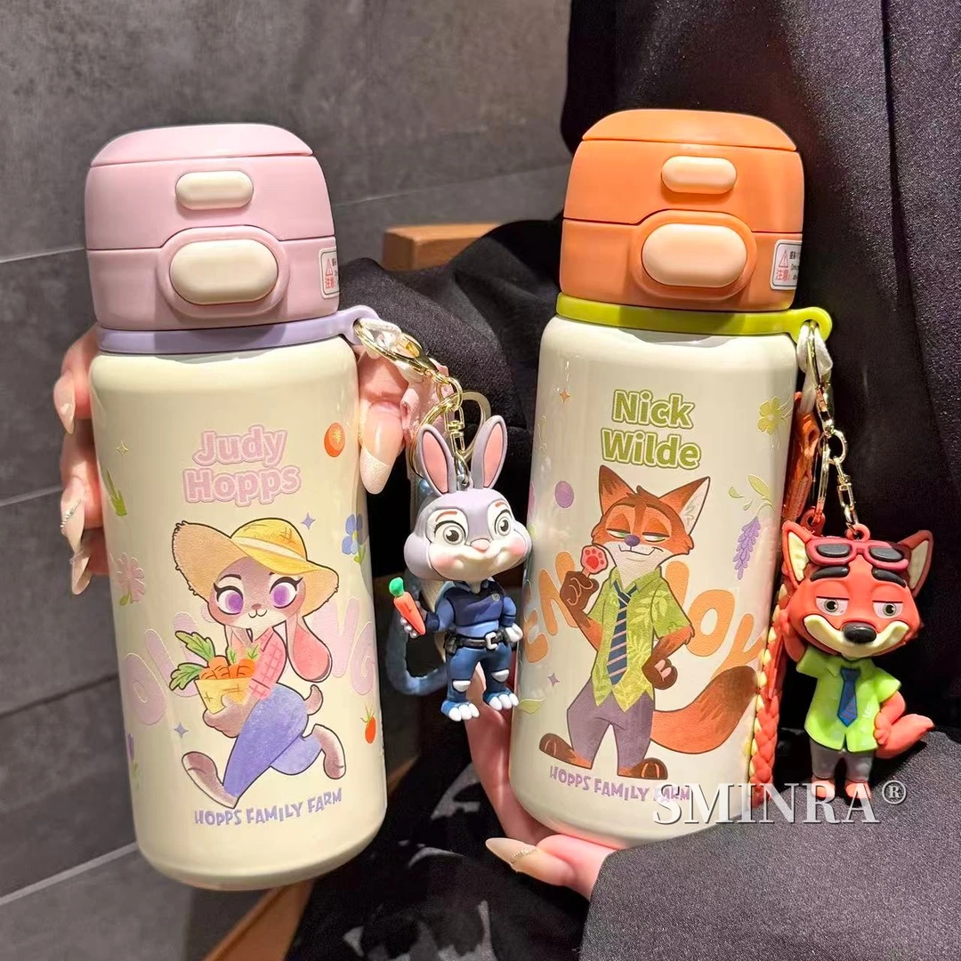 疯狂动物城朱迪尼克保温杯联名女士高颜值2025新款吸管杯双饮礼物