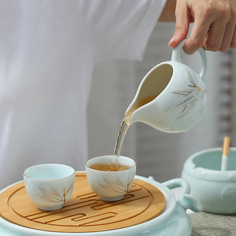 青瓷大号描金影青瓷茶海匀杯陶瓷公道杯分茶器茶具茶道配件