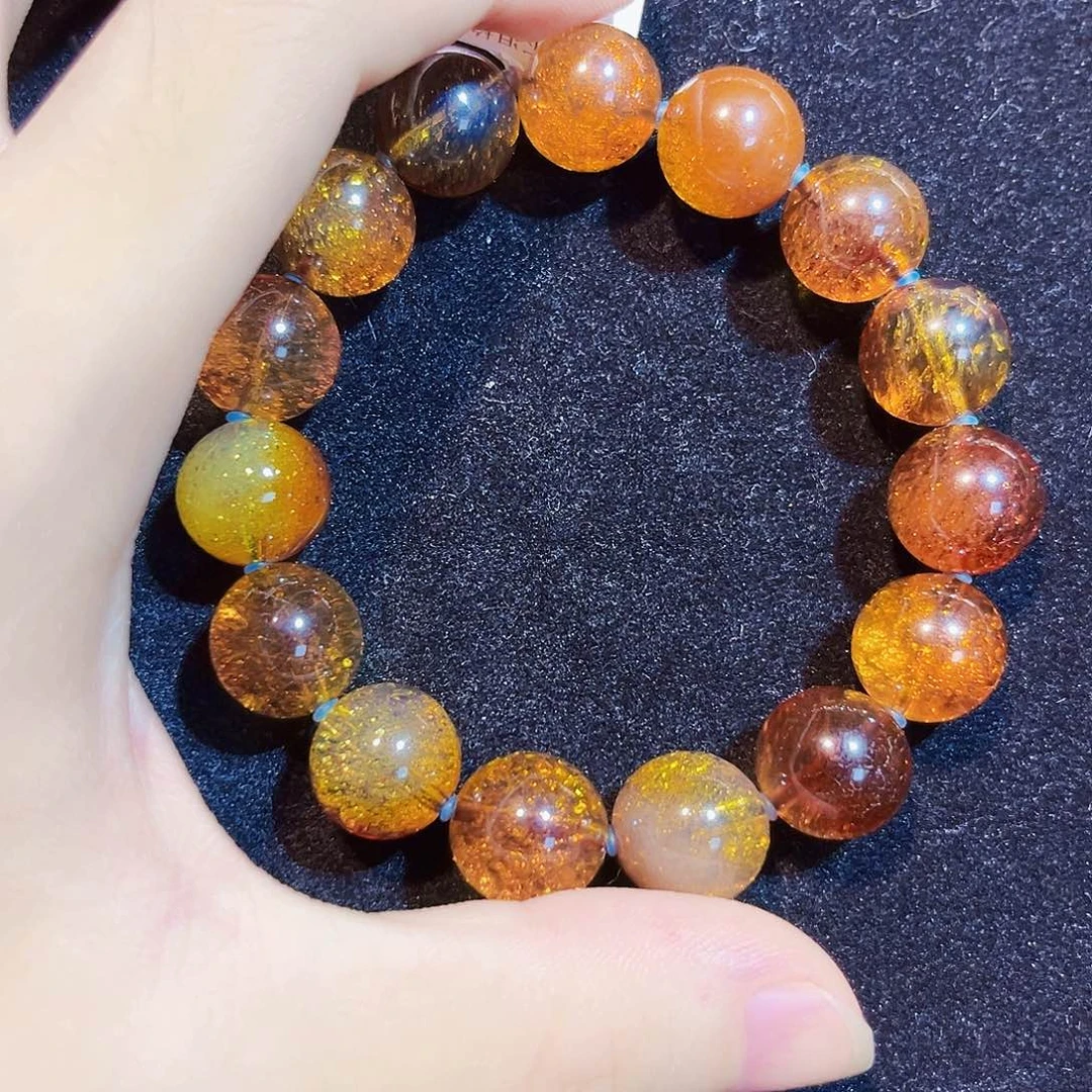 蓝珀未镶嵌珠宝奇石14mm红蓝金沙