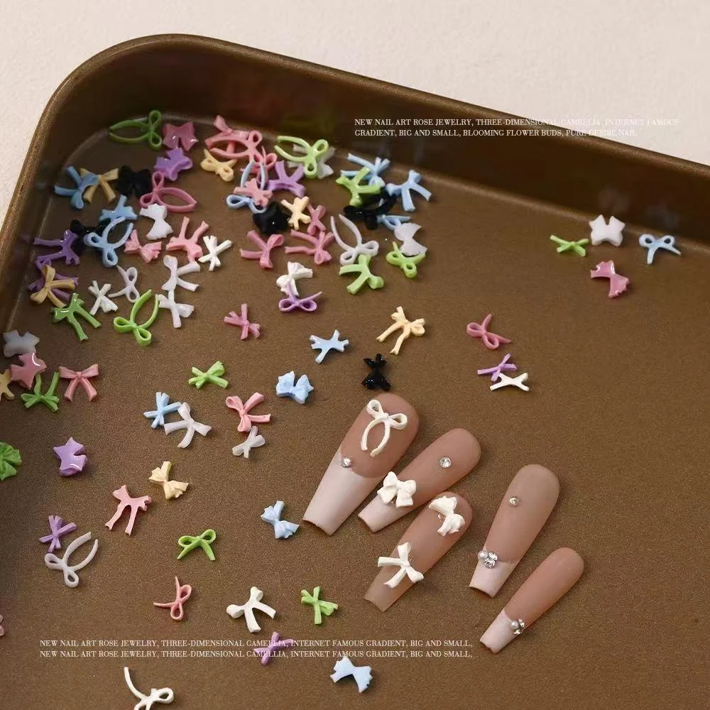 ins风飘带迷你蝴蝶结美甲立体领结饰品混装彩色多巴胺指甲装饰
