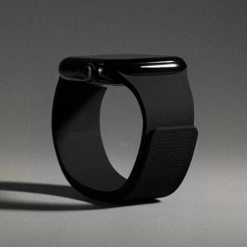 适用苹果watch表带applewatchs10/9/8磁吸荔枝纹硅胶表带透气舒适