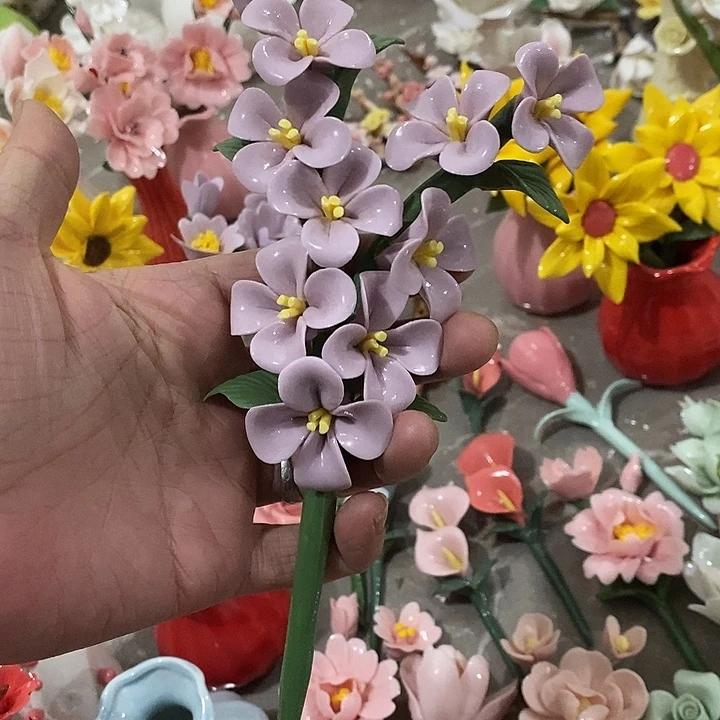 瓷片纯手工陶瓷花摆件瑕