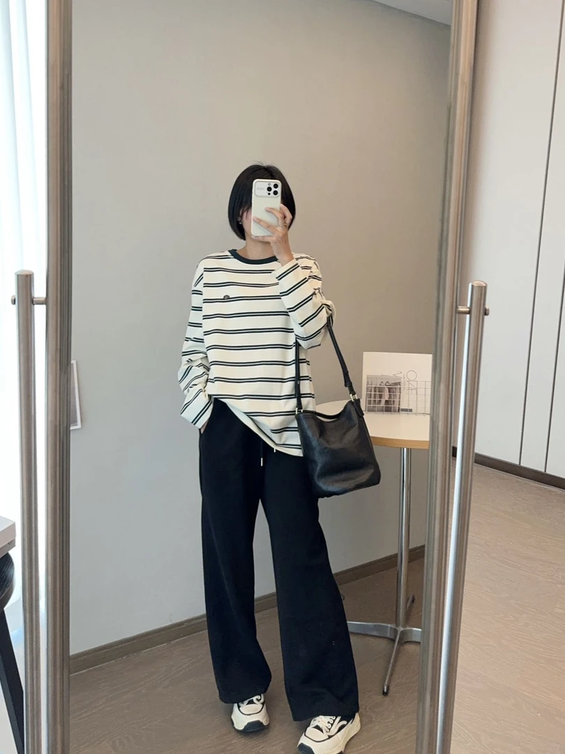 7411-女款打底衫条纹圆领早春新款百搭好看