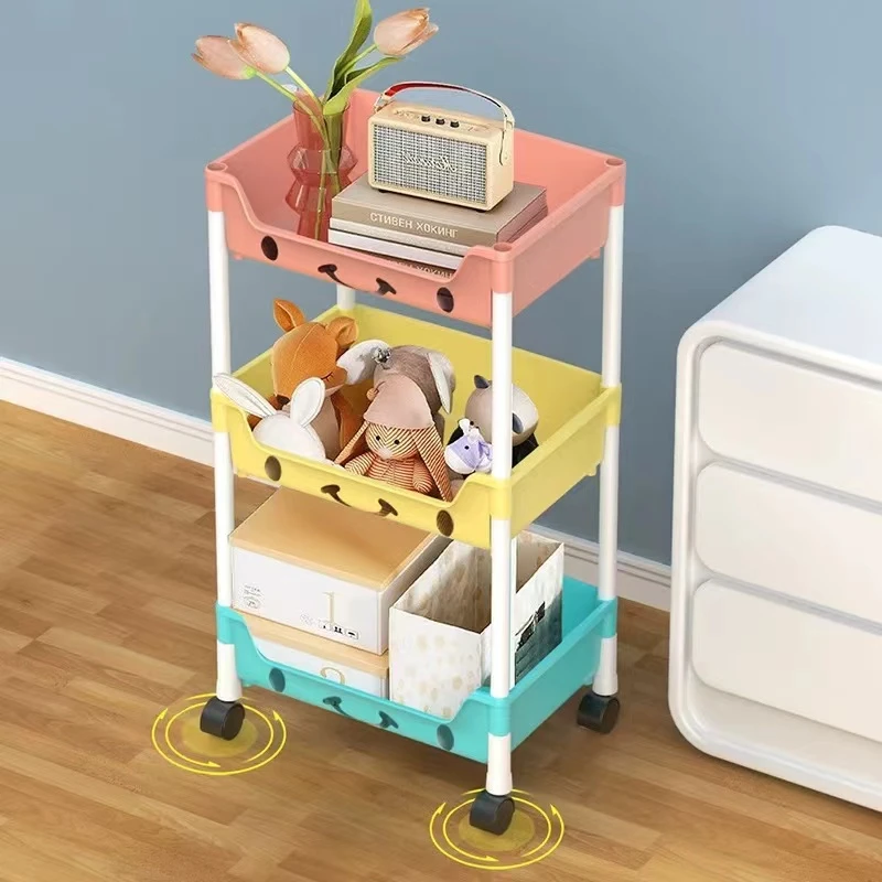 【下单注意看图】三层马卡龙置物架带轮家用儿童书架小推车-2