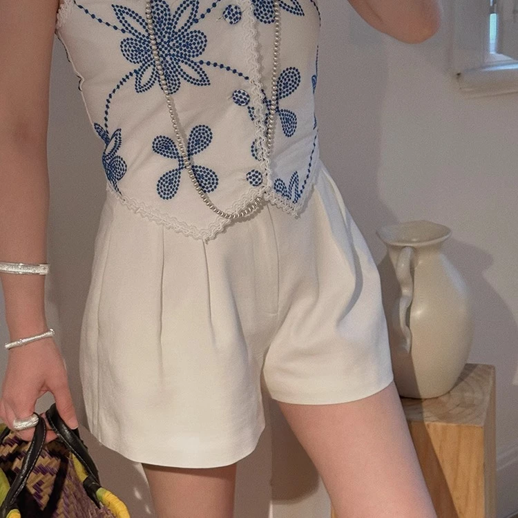 TOPCLOSET 简约高质 法式时髦天丝棉立体剪裁显瘦高腰阔腿短裤