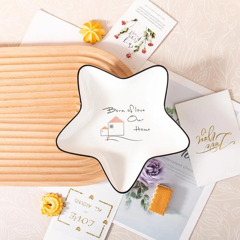 骏酷（海星盘2个装）21cm家用陶瓷可爱餐盘水果盘甜品摆盘早餐盘