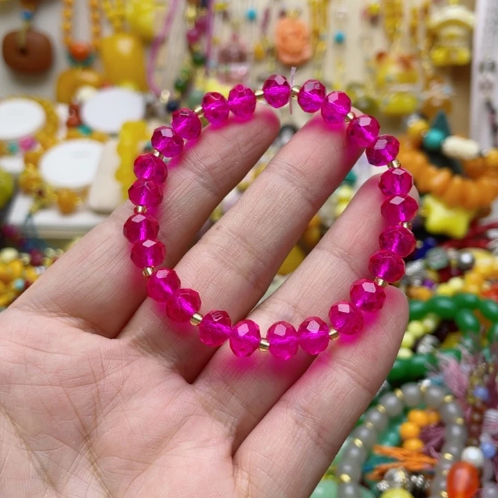 41号玫红色刻面手链