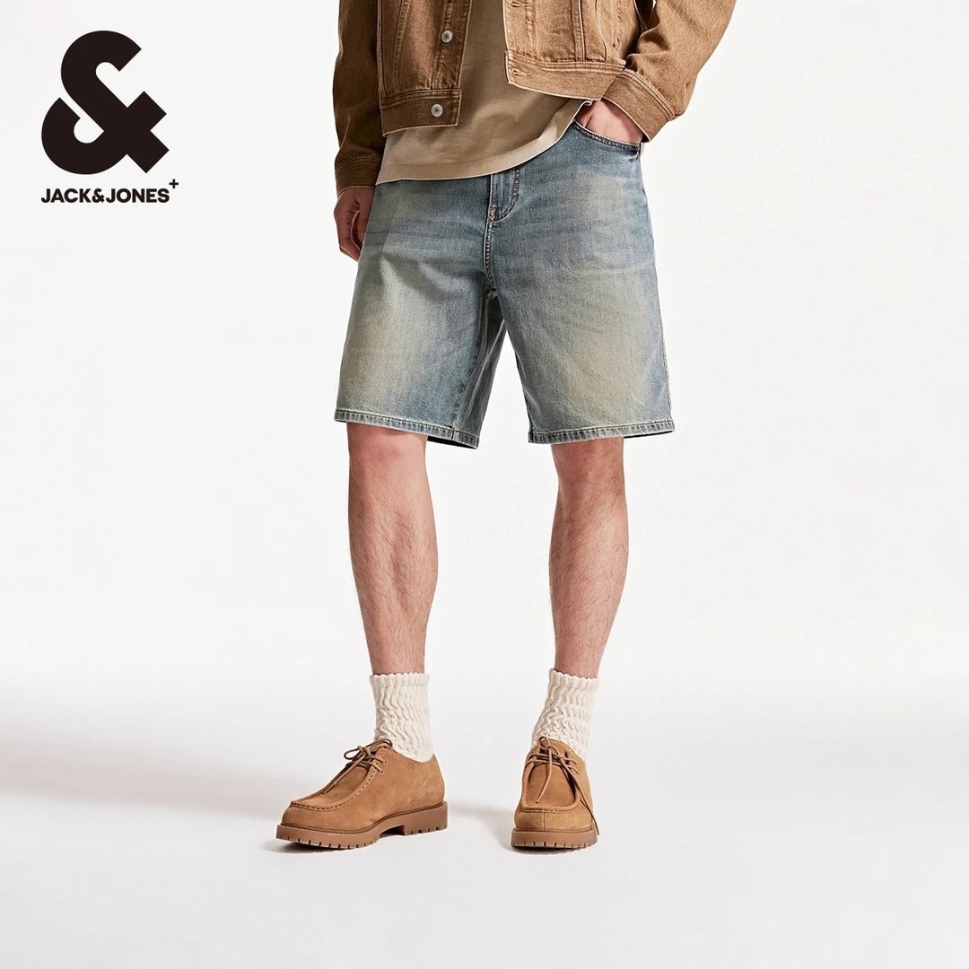 杰克琼斯夏季新款潮酷百搭休闲男宽松水洗猫须多口袋牛仔短裤男装