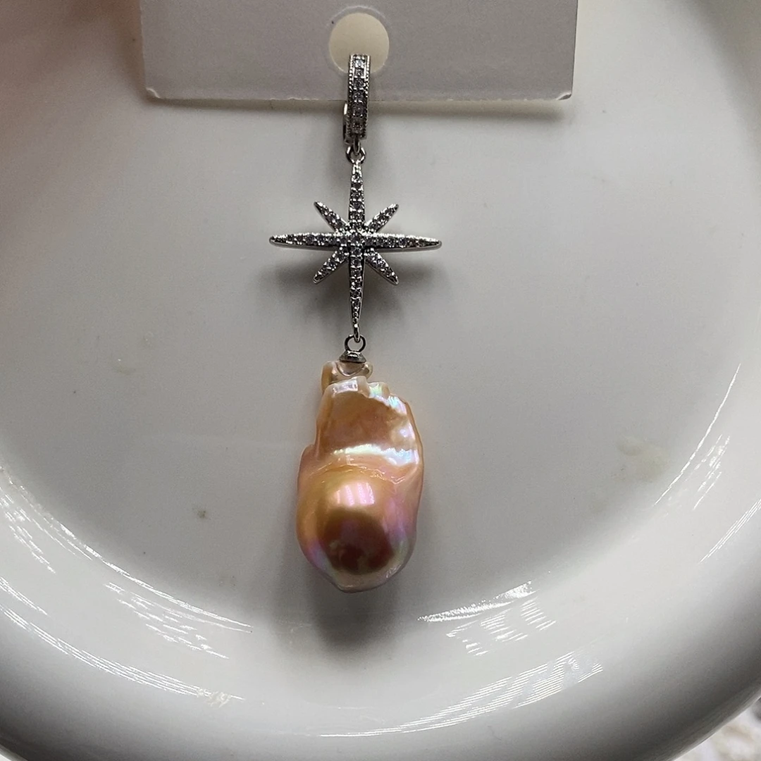 耳饰银S925镶嵌淡水珍珠