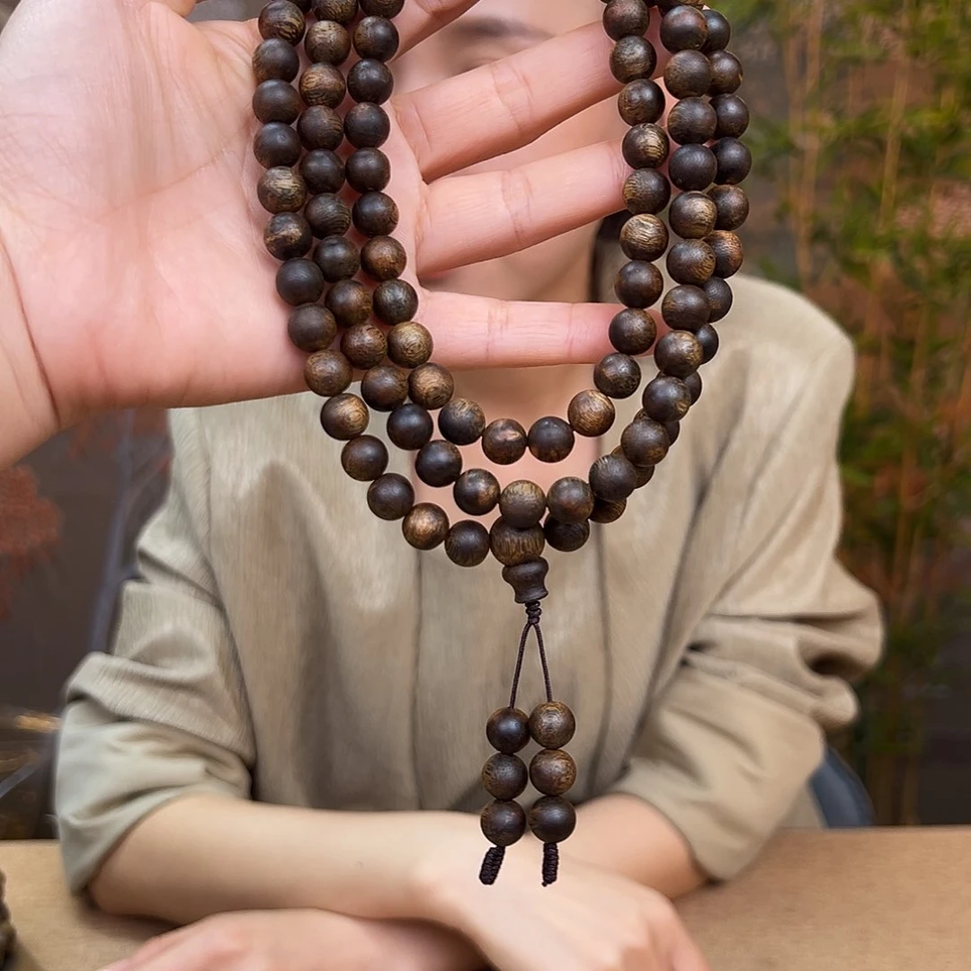 沉香手串海南莺歌绿奇楠流油王老料圆珠多圈一条0.9-41克加