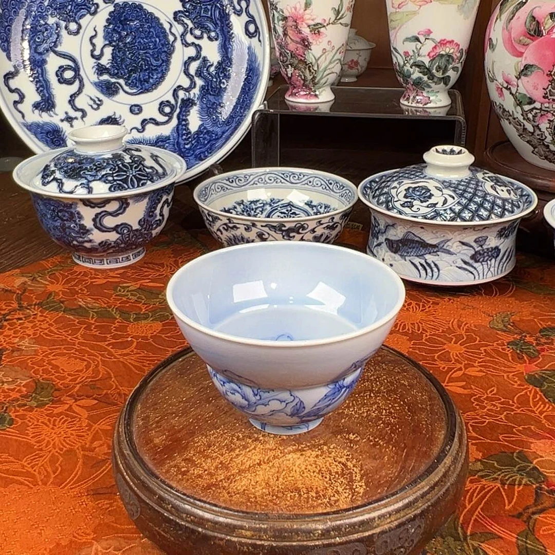 瓷杯子青樵轩牡丹葫芦杯