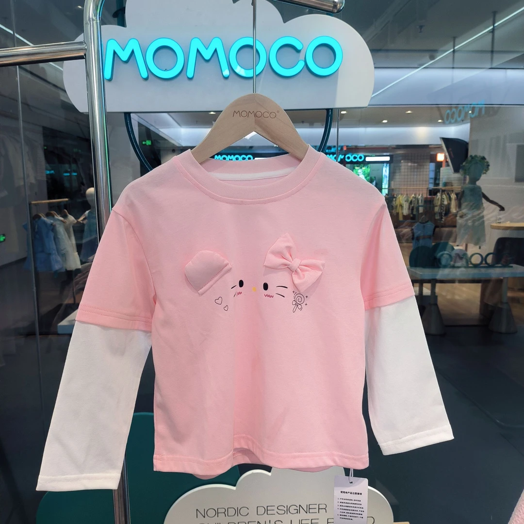 MOMOCO玛米玛卡春秋新款女童甜美韩系可爱长袖T恤休闲上衣610测
