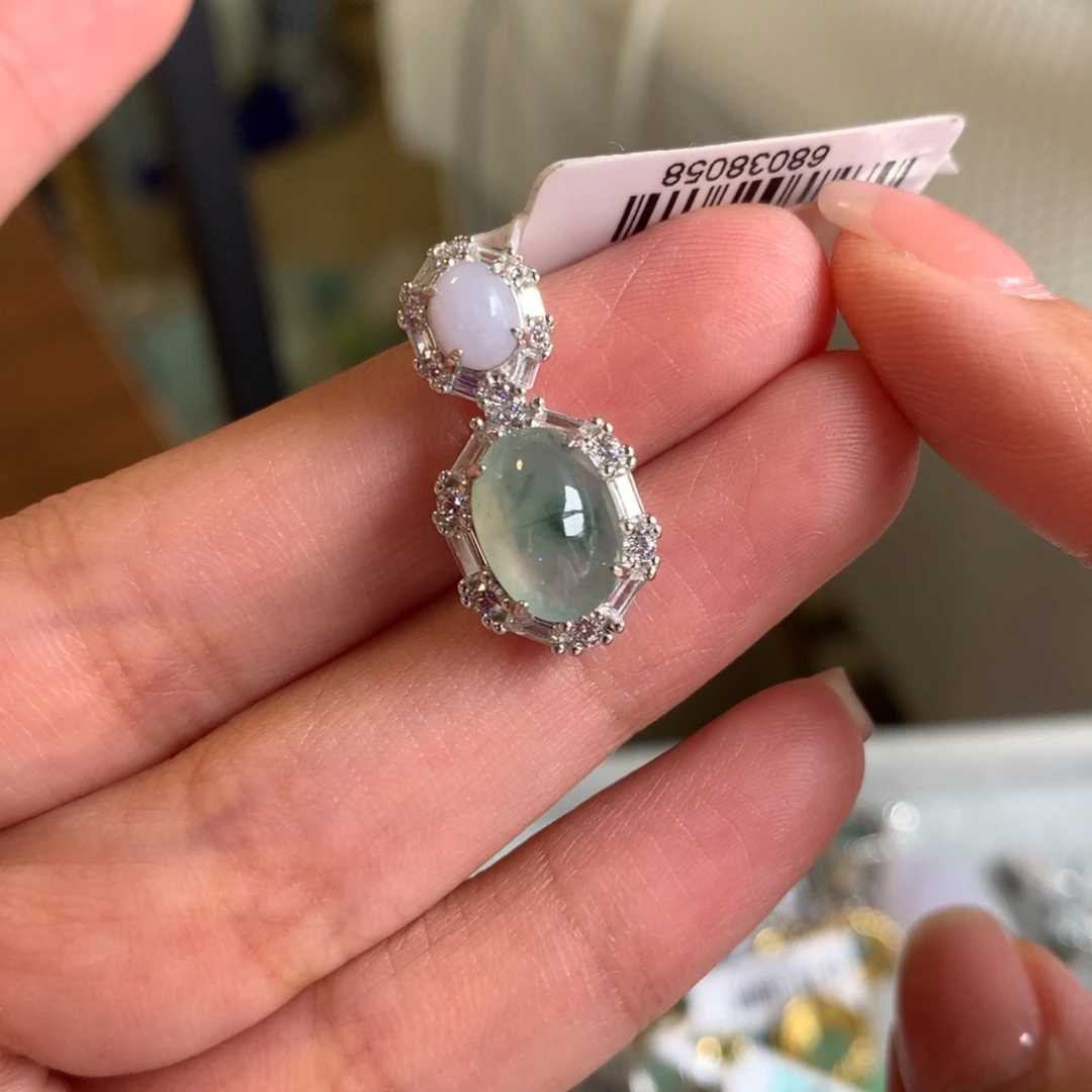 翡翠银S925镶嵌戒指吊坠