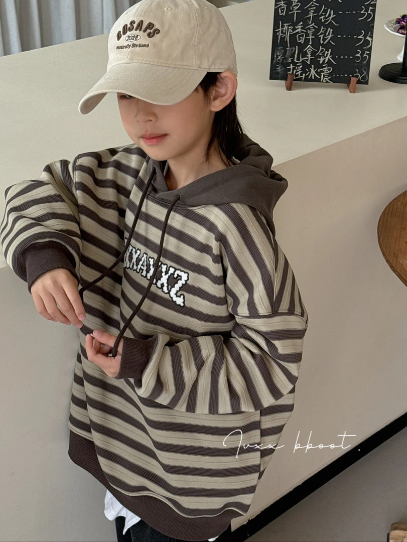 8271连帽冬季新款男女童带帽条纹卫衣简约款