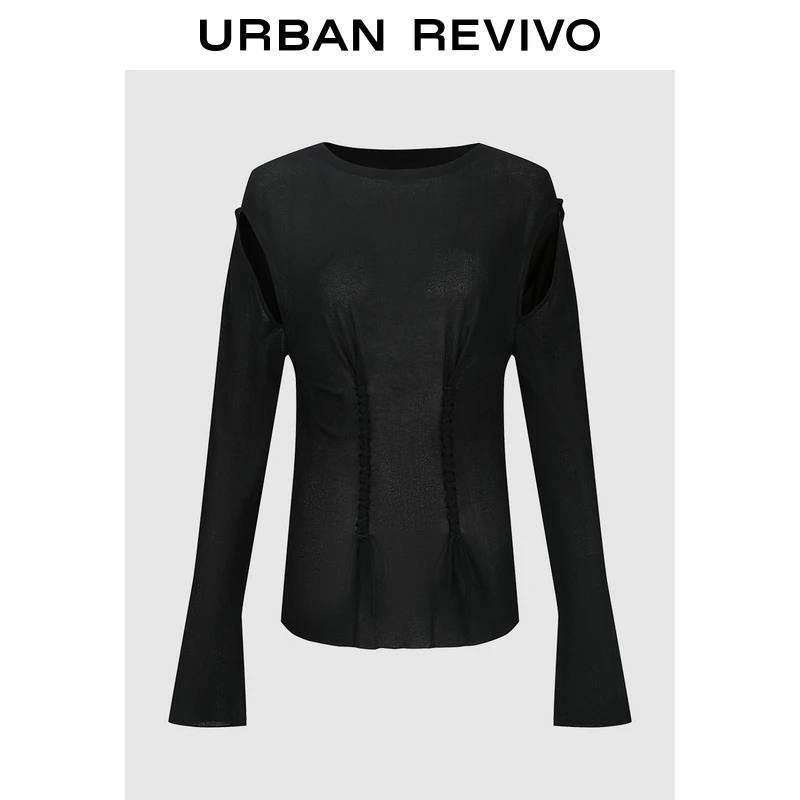 UR2025夏季新款女装时髦设计感系带镂空针织衫UIT950003