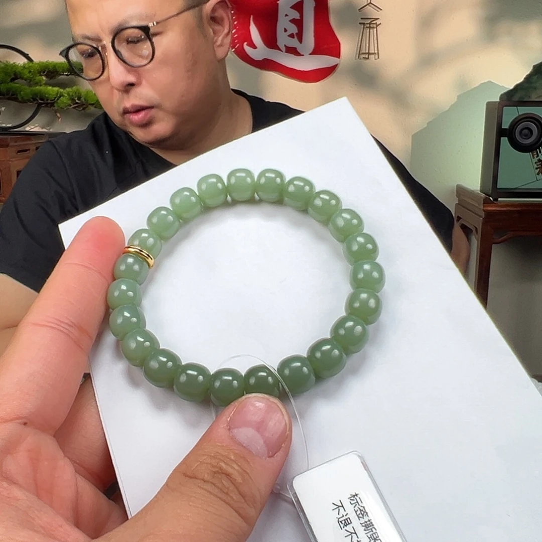 和田玉未镶嵌手链卡10mm藏物粉青