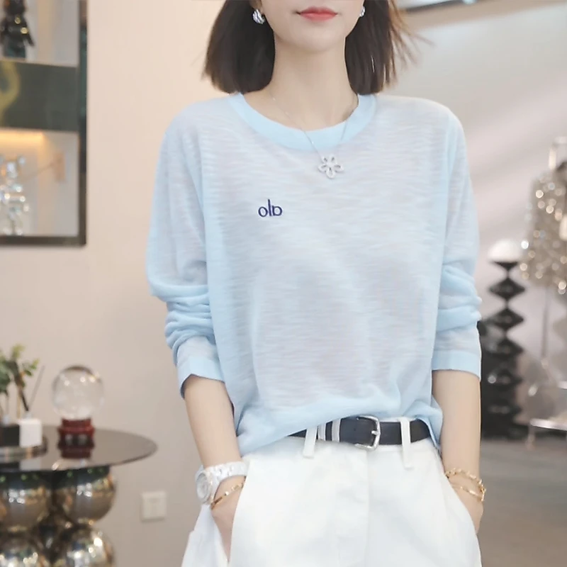 【五色可选】高级感长袖t恤女早秋2025新款薄款百搭上衣宽松舒适