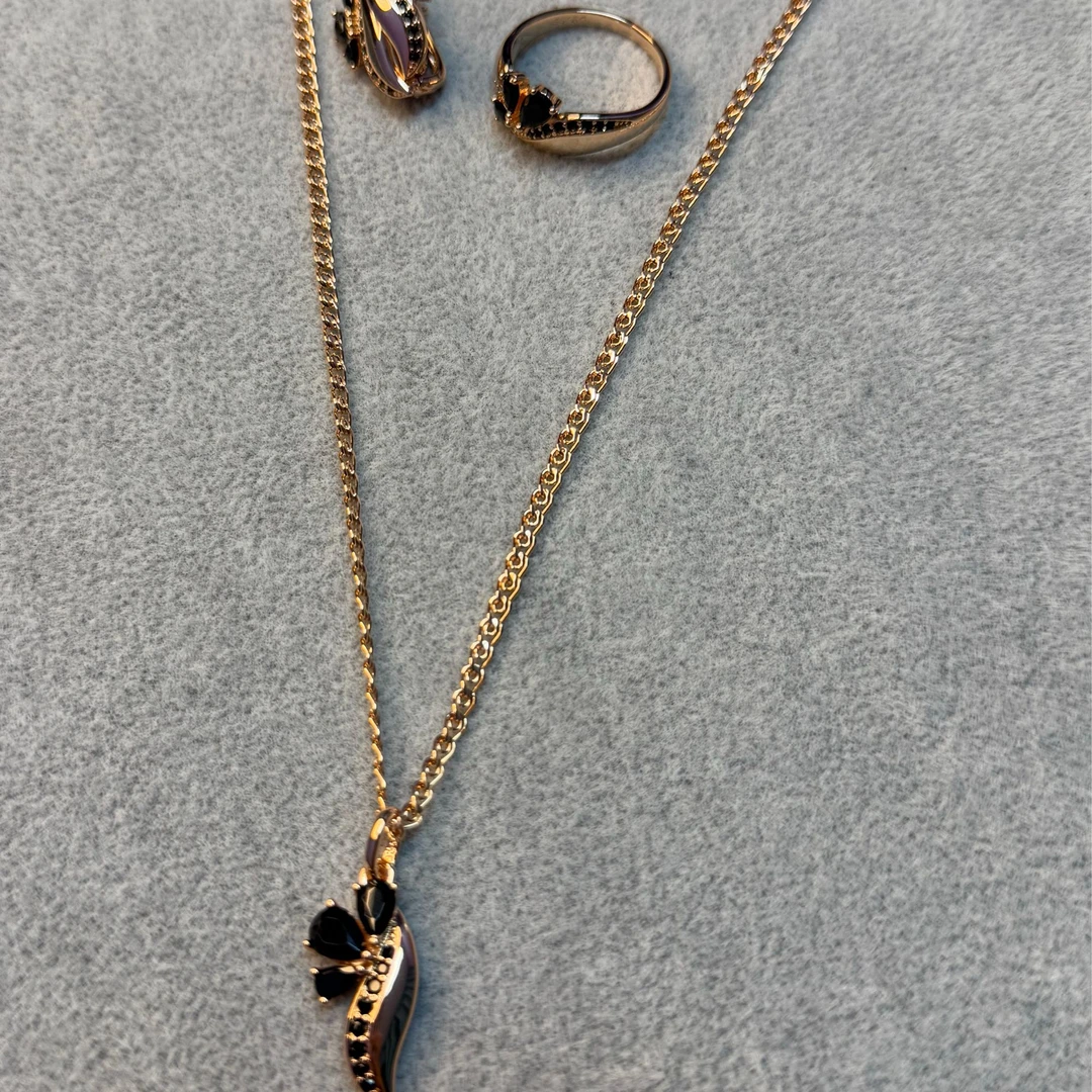 铜合金锆石戒指 黑色小钻三件套0030