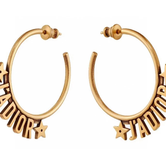 99新 DIOR/迪奥 金色字母圆环耳环 朋克复古