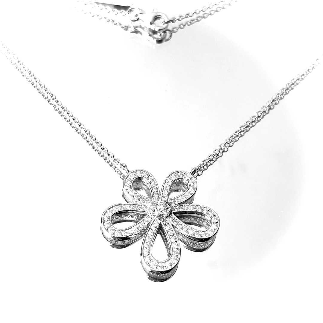 柴尔德珠宝 莫桑石铂金Pt950镶嵌莫桑石满莫桑格桑花套链欧美风