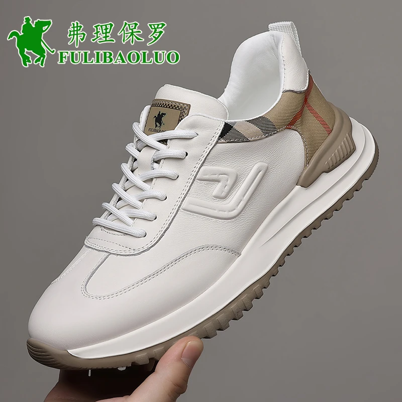 保罗正品男鞋真皮牛皮透气软底高档轻奢小白鞋男士运动休闲老爹鞋