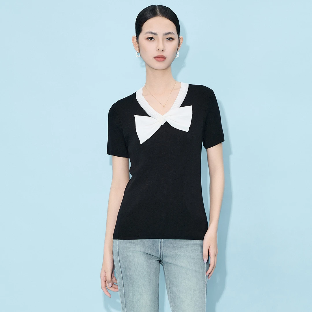 【盈盈专属】毛针织衫蝴蝶五分袖女装设计师套头款VHS379SWH0