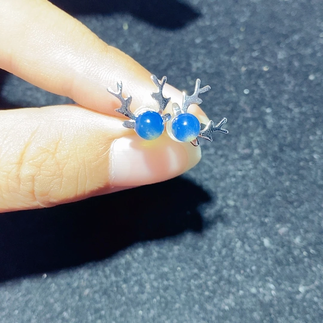 蓝珀银S925镶嵌珠宝奇石多米耳钉