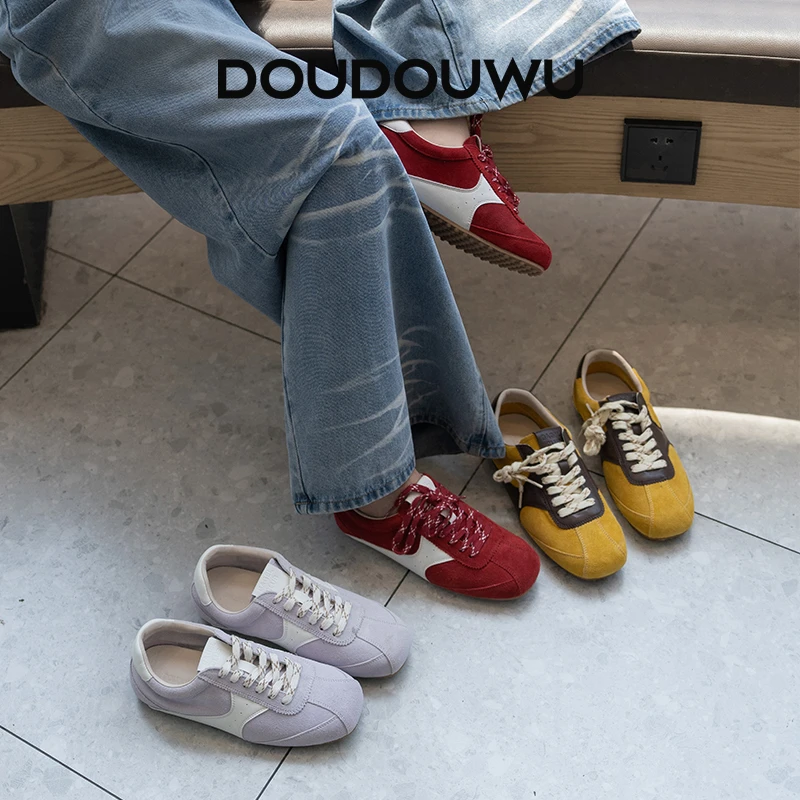 豆豆屋厚底德训鞋女2025春夏新款韩版潮休闲平底系带透气百搭女鞋
