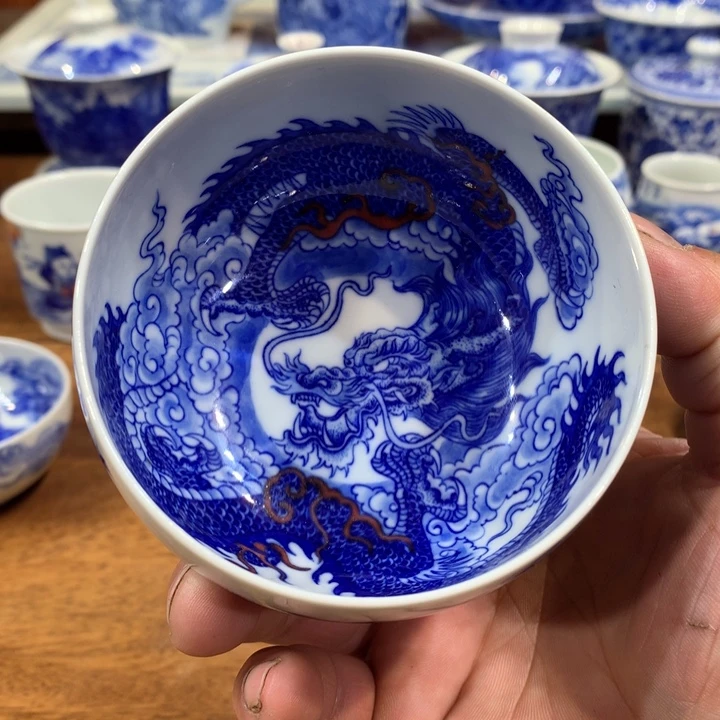 自成堂柴窑青花双龙纹主人杯