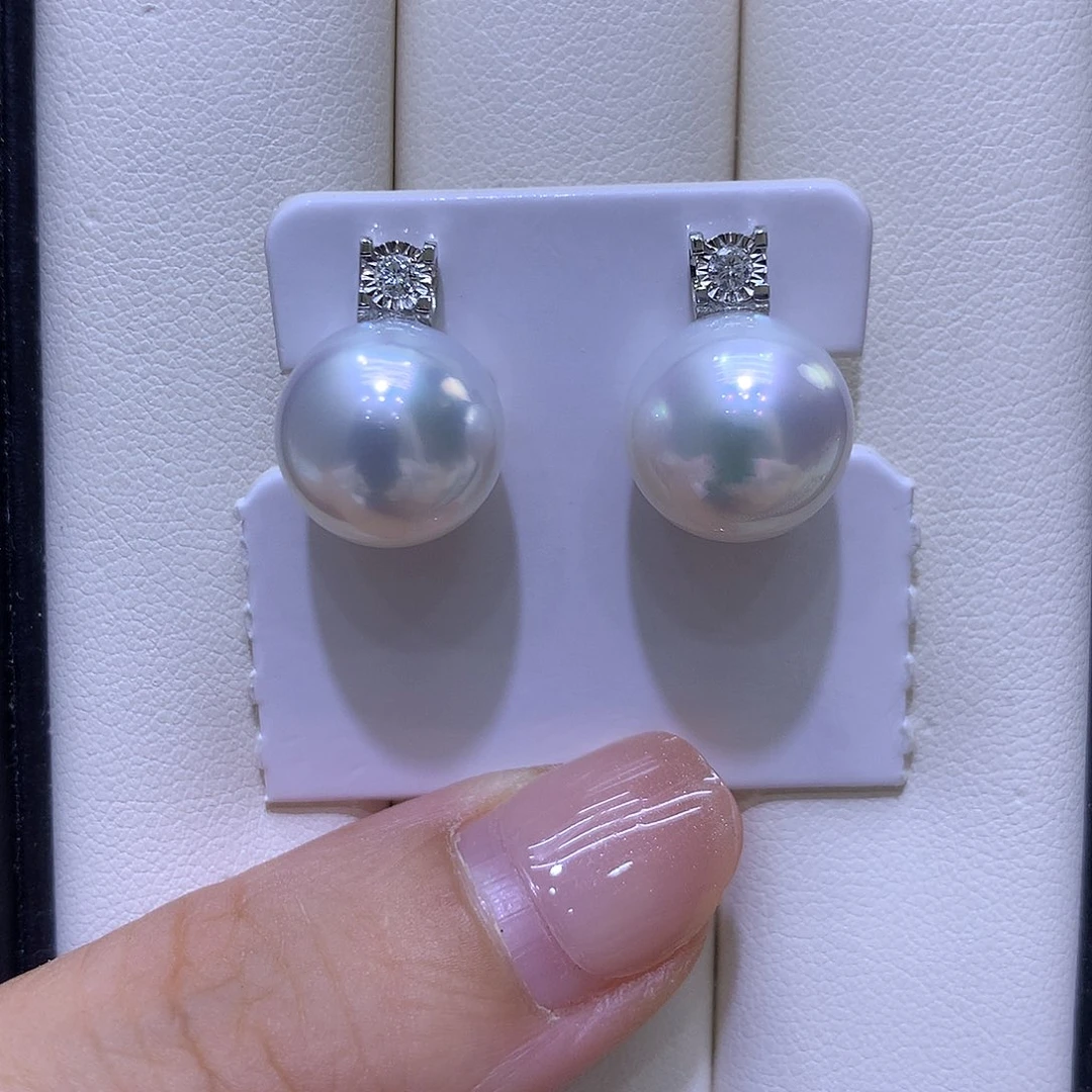 18K金镶嵌耳饰海水珍珠12/13mm澳白