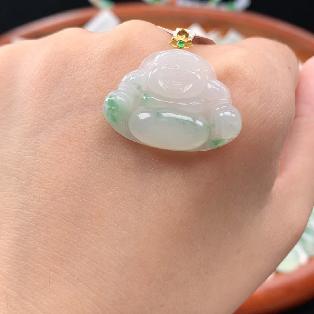 颈饰18K金镶嵌翡翠天然缅甸A货翡翠佛公