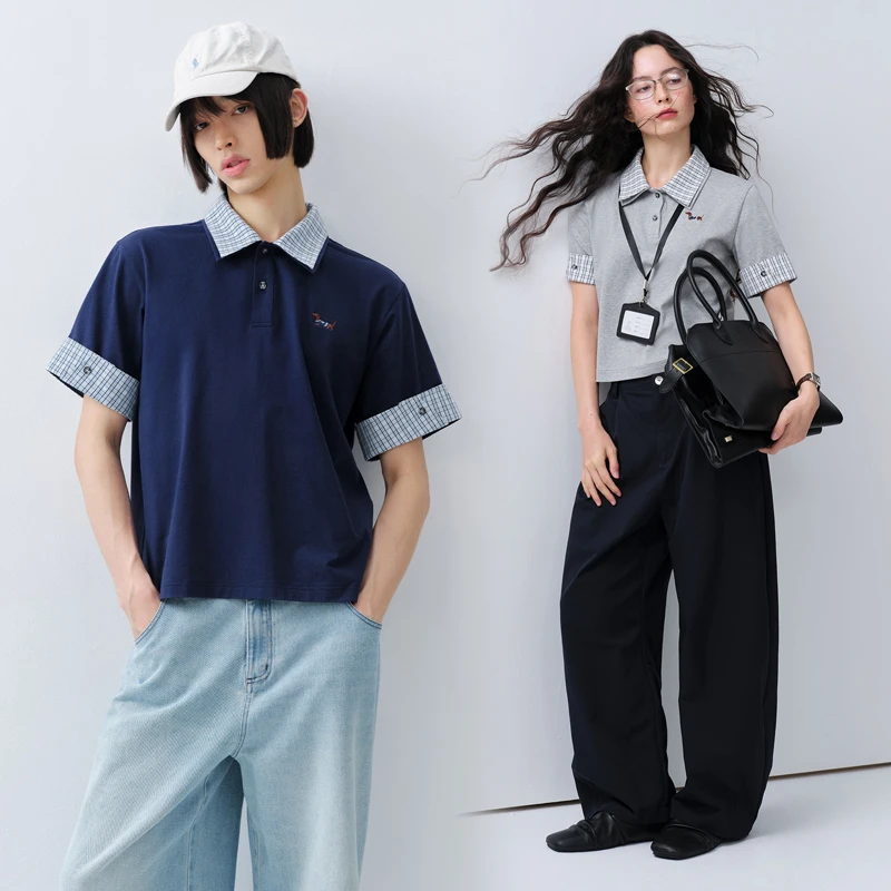 PSO Brand【假两件】五合一面料凉感速干腊肠小狗格纹短袖PPL052
