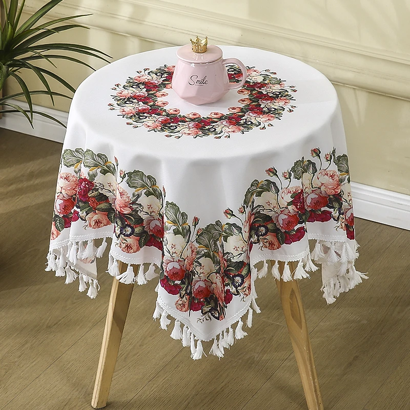 玫瑰花语桌布防尘美观装饰布艺客厅方形圆形茶几印花台布