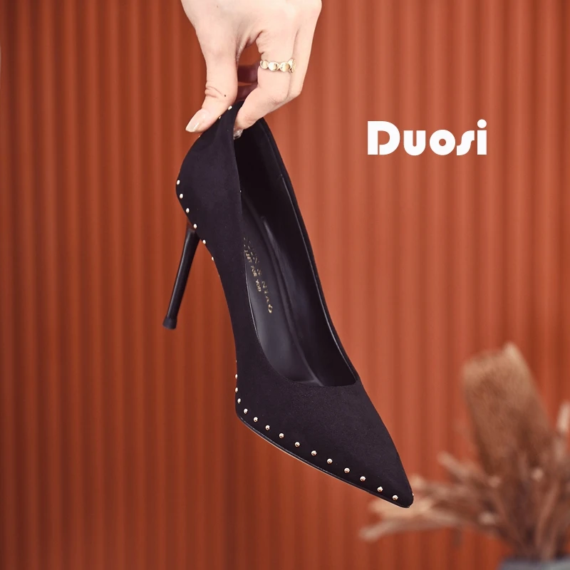 【DUOSI】8.5cm黑色性感晚会鞋女细跟高跟鞋气质尖头单鞋A2273-15