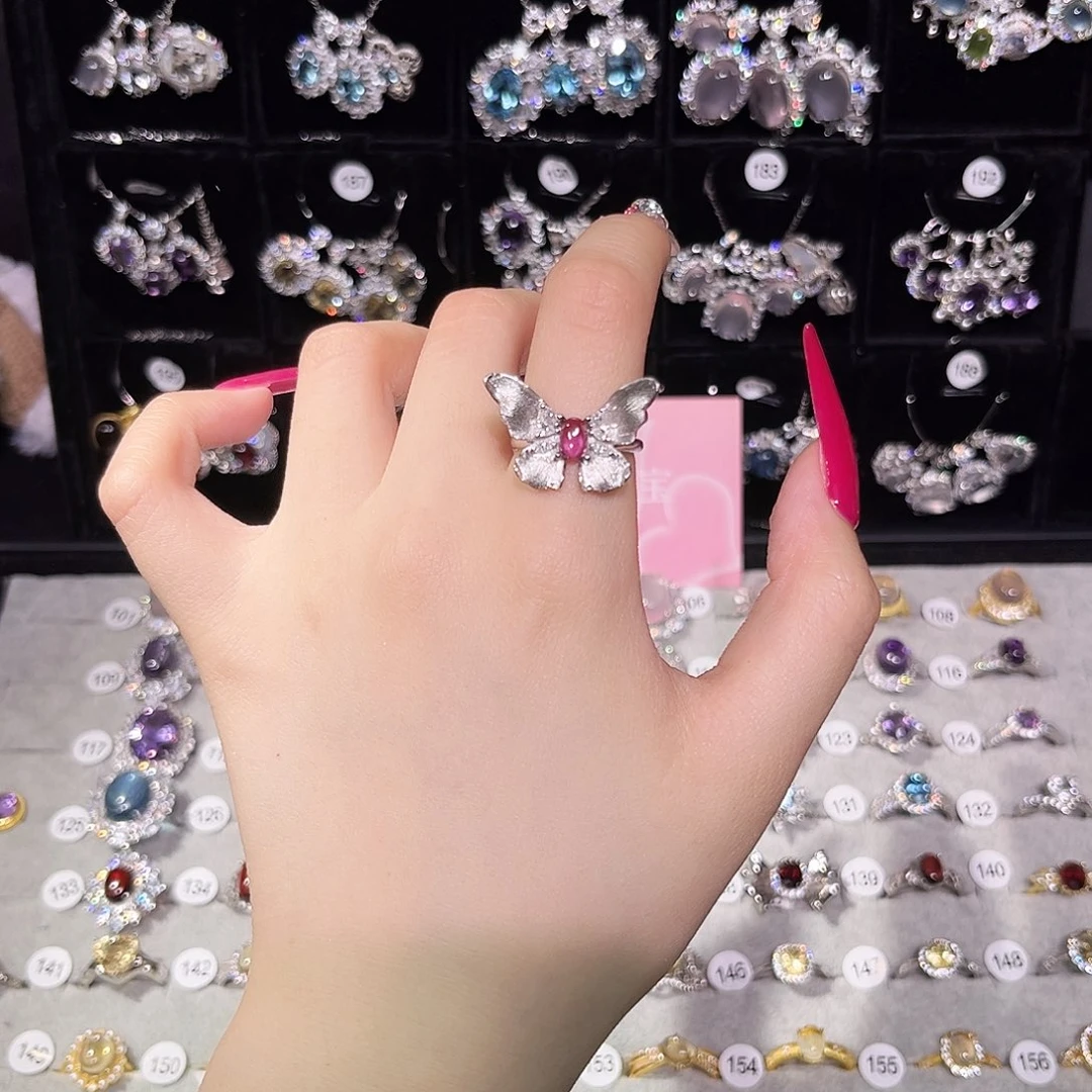 石榴石戒指银S925镶嵌