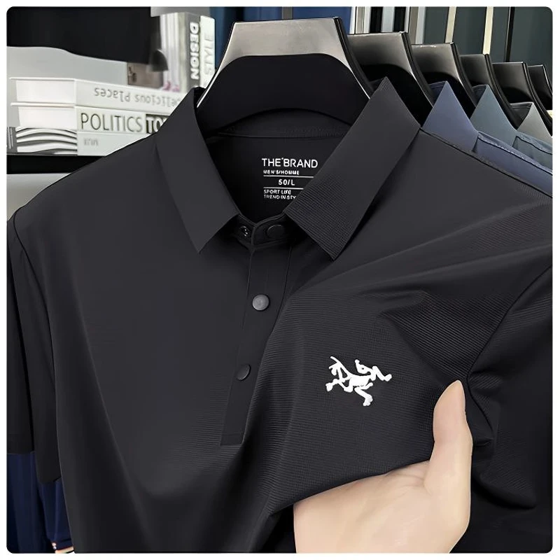 刺绣鸟短袖T恤夏中青年男士休闲透气polo衫翻领冰丝半袖男士翻领