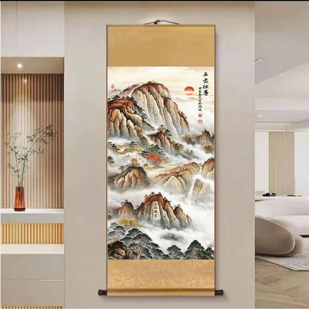 A07精装140*45《五岳独尊》中式数字立式挂画
