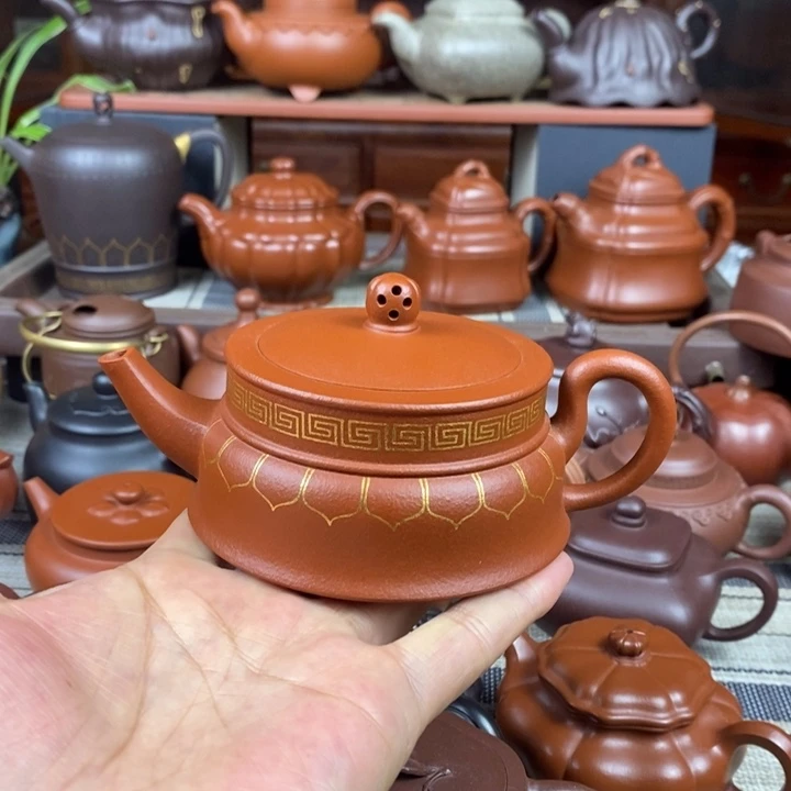 紫砂茶壶禅玉230CC原矿一厂老红土描金丝特价