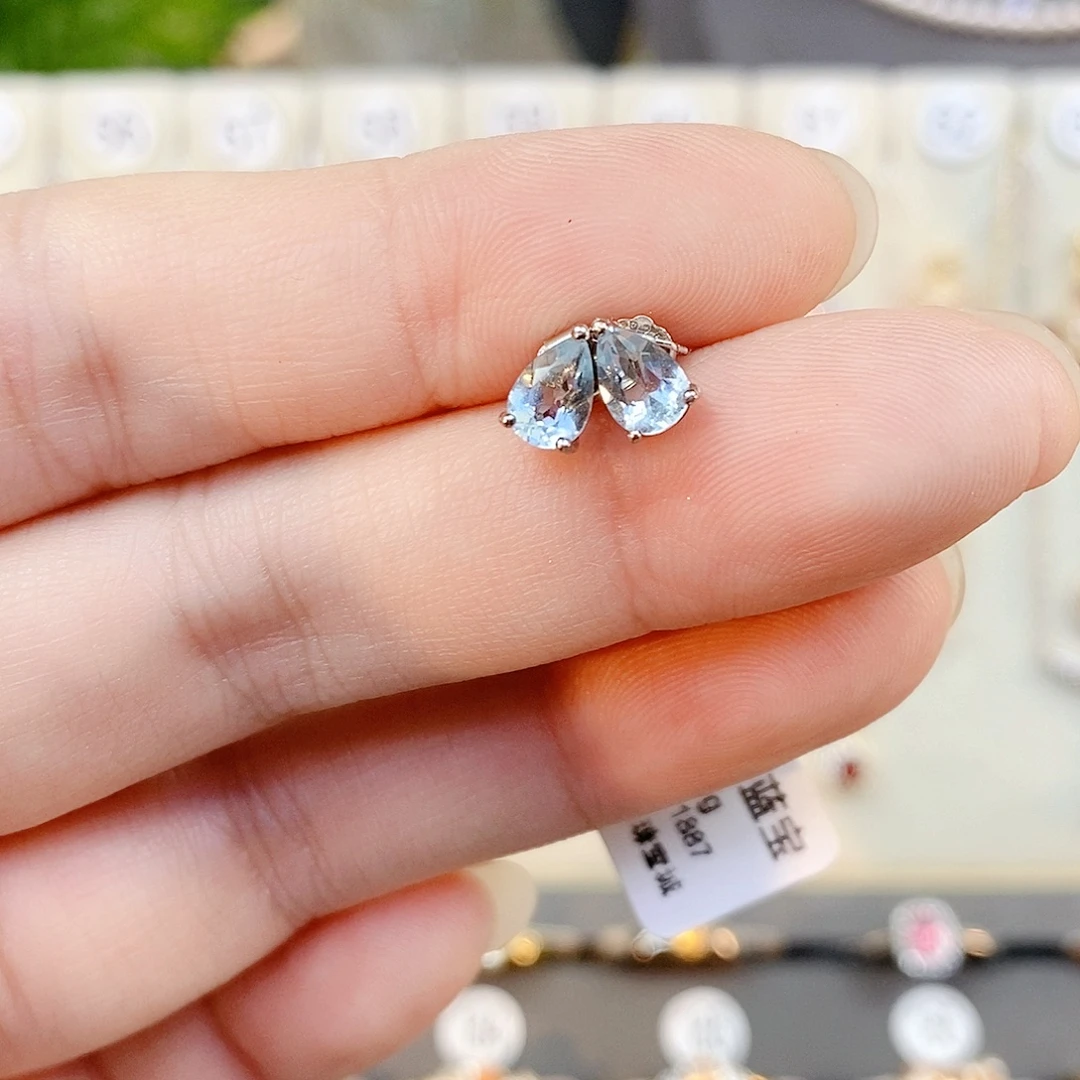 银S925镶嵌耳饰海蓝宝石