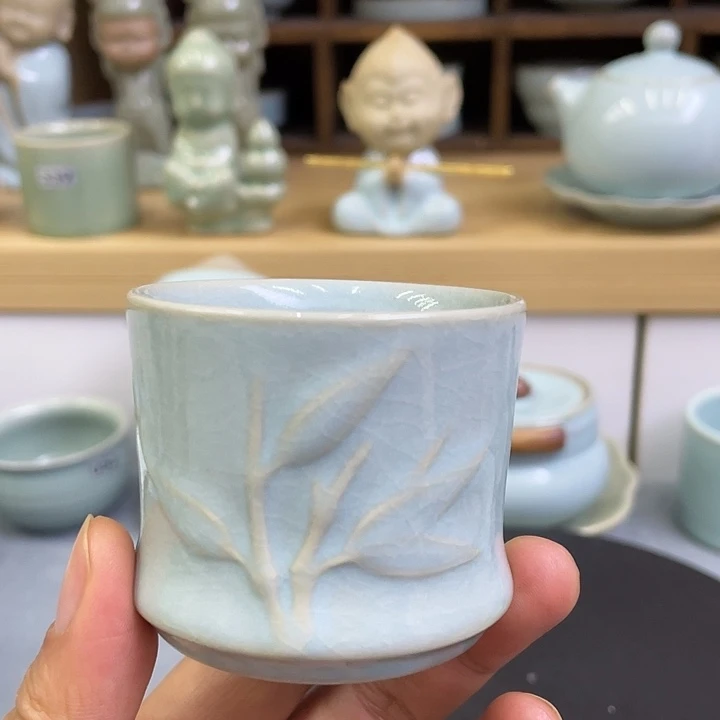 杯子陶瓷微瑕天青支钉杯