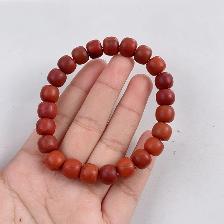 南红玛瑙未镶嵌瓦西柿子红双色哑光老型单圈9mm