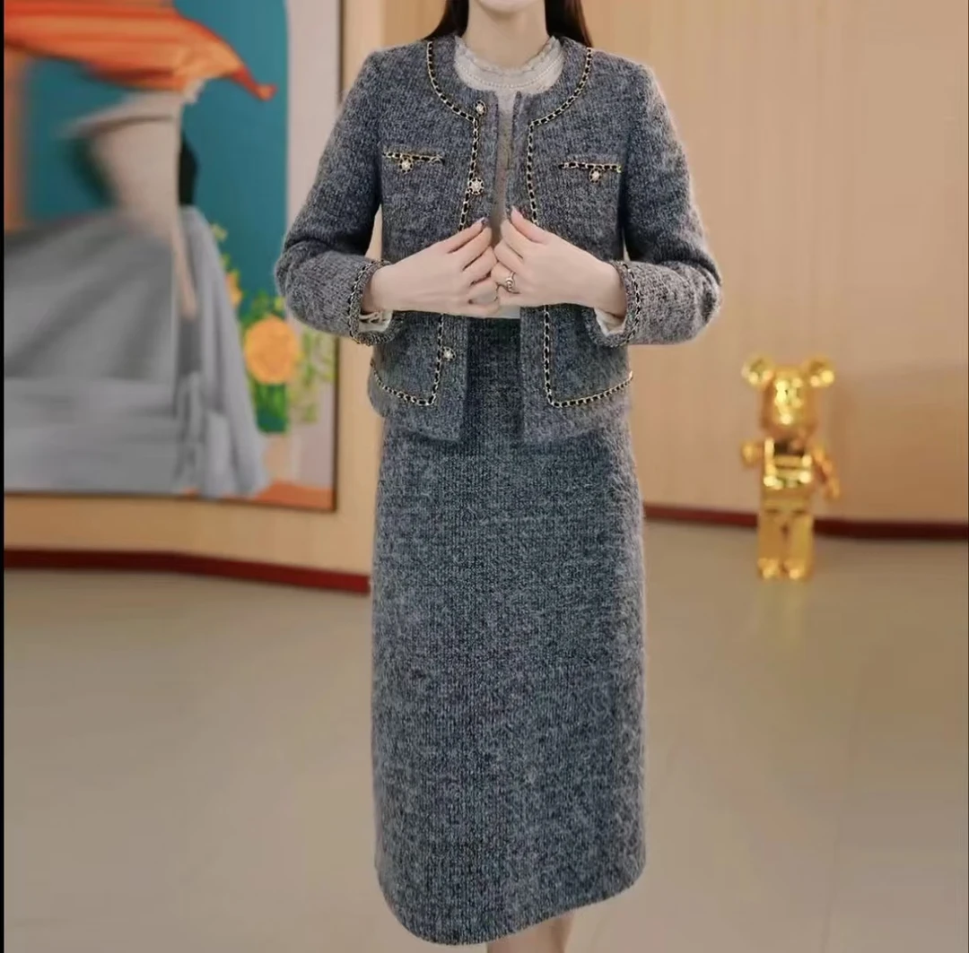 【F221】复古名媛小香风时尚百搭套装秋冬新款两件套