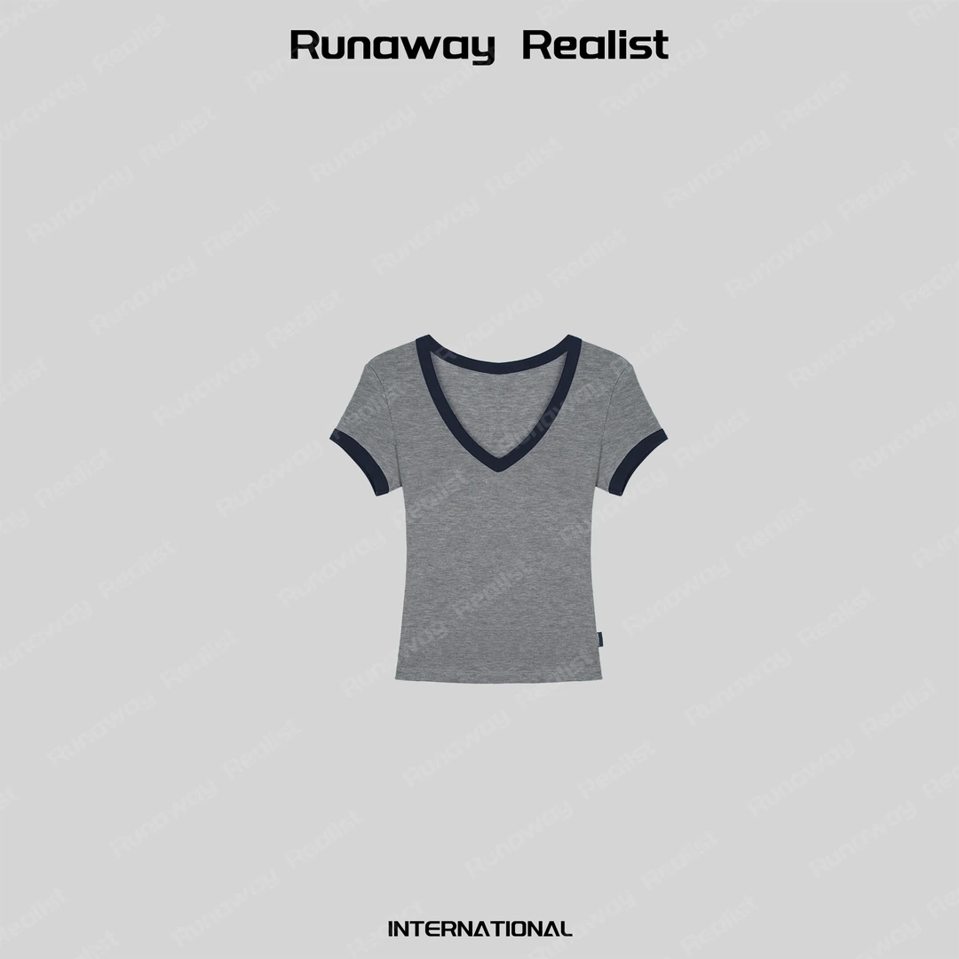【RUNAWAY REALIST】天丝羊毛撞色V领弹力tee S451