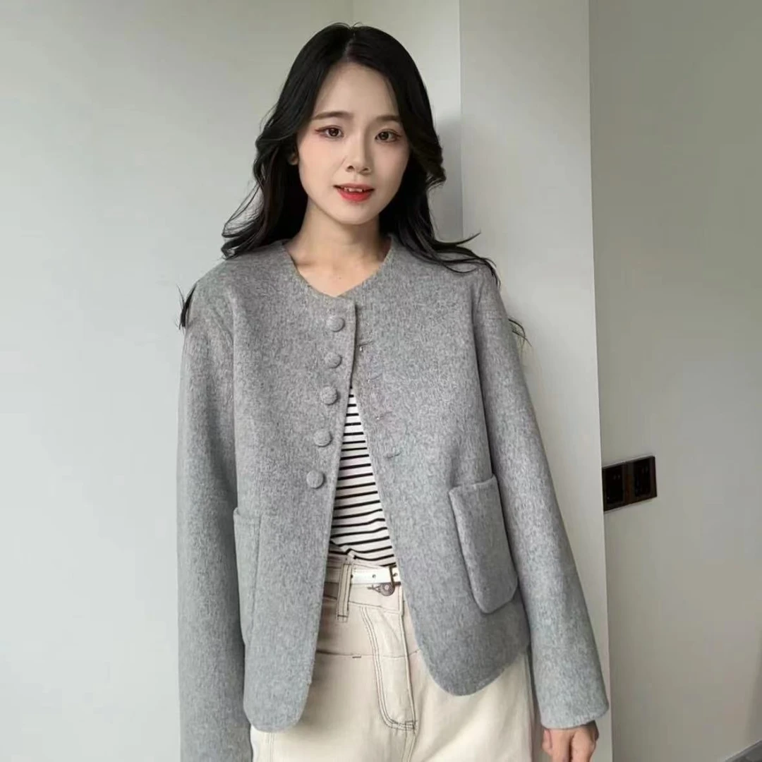 【萌姐专属】双面山羊绒+超细绵羊毛气质百搭休闲小香风82510外套