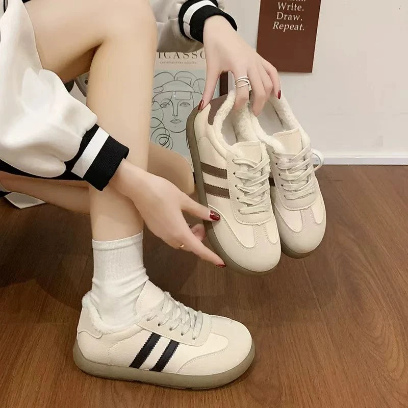 德训鞋冬季时尚休闲鞋女鞋休闲鞋棉鞋运动加绒软底平底韩版