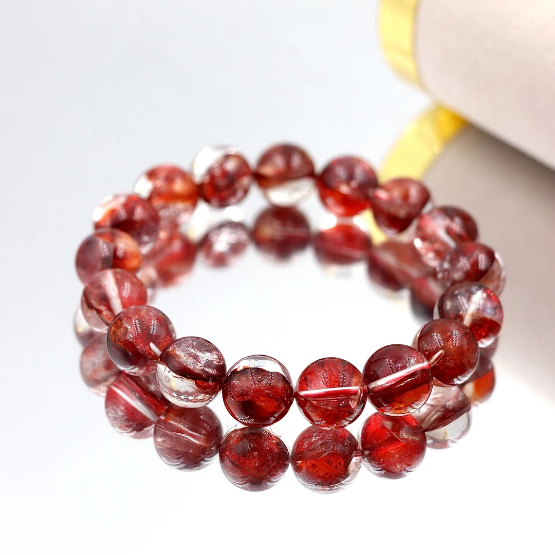 毕业级全净包裹体花瓣牛血红胶花水晶手串H4317-多样性发一