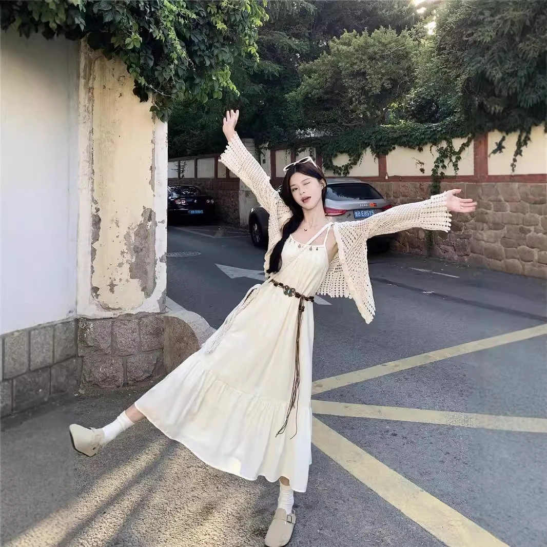 沙滩连衣裙长裙飘逸波西米亚裙子内蒙古大草原旅游穿搭川西北旅行