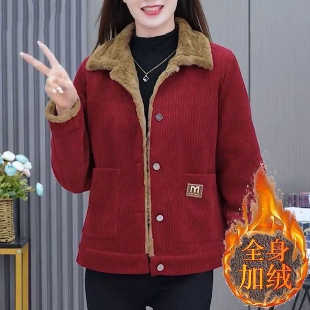 秋冬新款灯芯绒女士短外套加绒加厚保暖时尚减龄宽松显瘦修身长袖